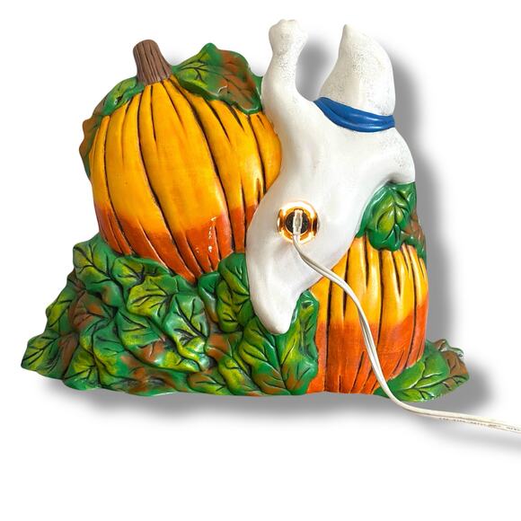 Vintage Ceramic Mold Light Up Decor Ghost Jack O Lantern Hand Painted Halloween - Picture 4 of 14